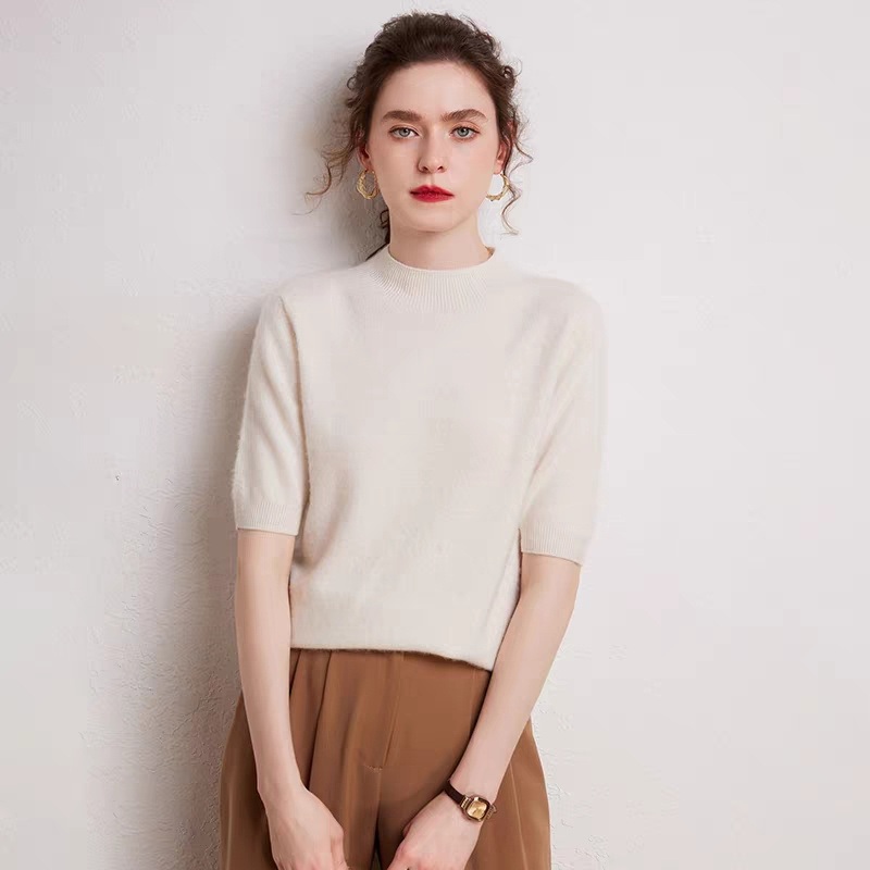 100% Cotton Super Stretch Jersey Knitted Crew Neck Women S Short Sleeve Sweater – Women Sweater Short Sleeve and Turtleneck Women Sweater price