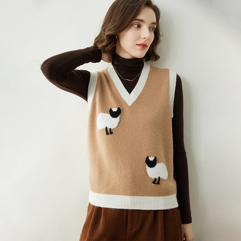 Autumn and Winter V-Neck Women Lambs Pattern Loose Casual Knitted Sweater for Women – Everyday Clothing and Ladys Garments price
