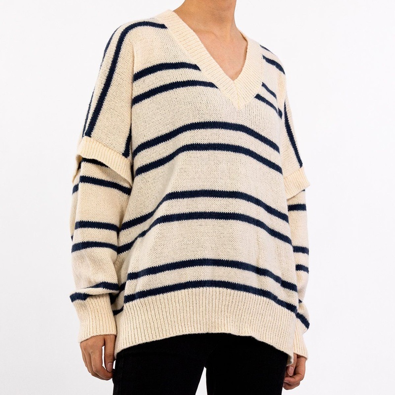 Autumn Fashion Clashing Stripes V-Neck Slim Long Sleeve Pullover Sweaters for Women – Knitwear and Striped Sweater price