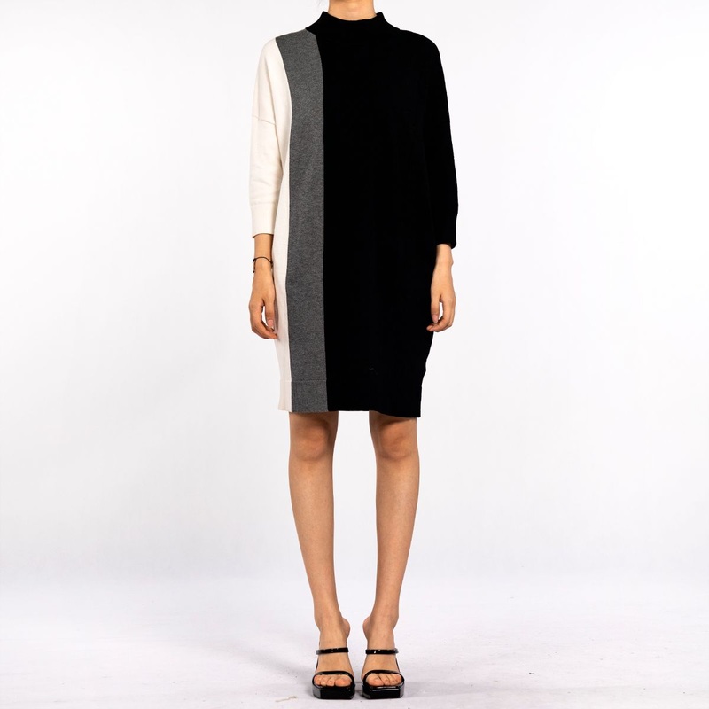 Casual Color Clash Crew Neck Striped Knit Pullover Sweater Dress for Women – Womens Dress and Backless Dress price