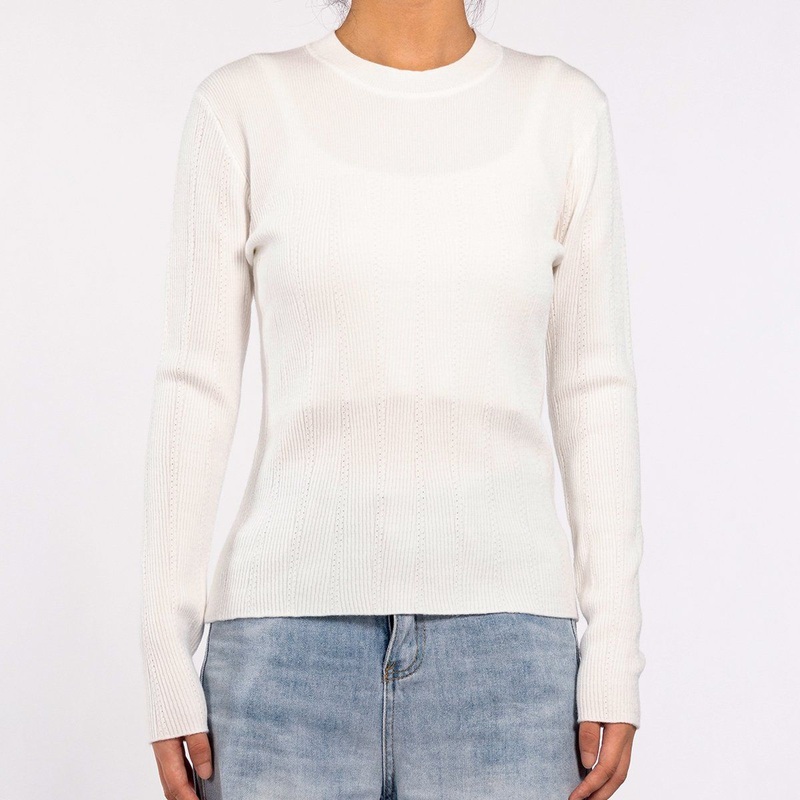 Casual Lightweight Crew Neck Long Sleeve Ribbed Knit White Sweater Pullover for Women – Red Sweater and Casual Sweaters price