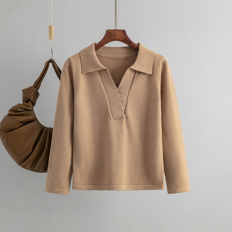 Casual Loose Lazy Style Decorative Button Polo Collar Long-Sleeved Knitted Sweater – Autumn and Winter Apparel and Niche Design Clothes price