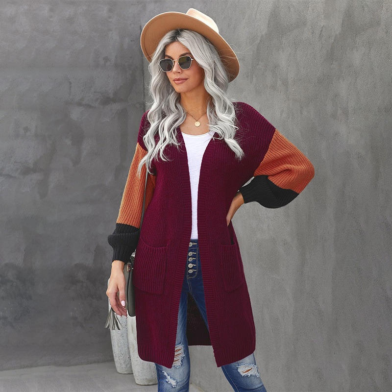 Casual Winter Contrasting Colors Loose Women Long Coat Sweater Cardigan – Knitted Custom Cardigan and Long Cardigan Sweater price