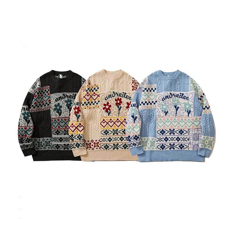 Custom Winter Casual Crewneck Men Jacquard Knitted Pullover Sweater – Mens Jacquard Sweater and Knitwear Men price