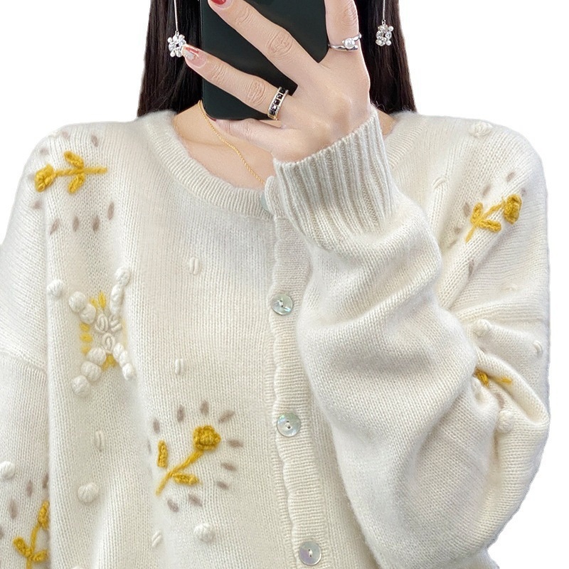 Round Neck Crocheted Long Sleeve Loose Wool Sweater – Sweater and Women Sweater price