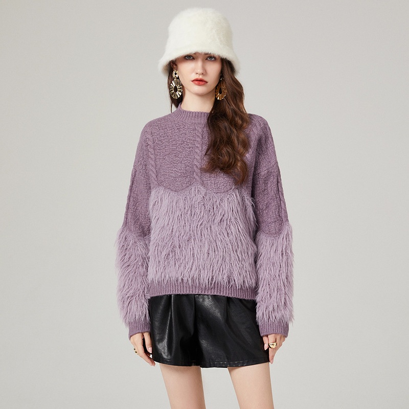 Spring and Autumn Spliced Thick Twist Round Neck Pullover Sweater for Women – Long Sleeve and Comfort Wear price