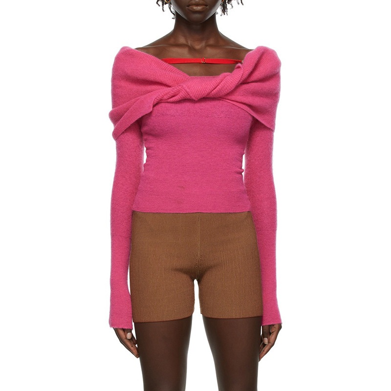 Spring Women off Shoulder Slim Short Knit Pullover Sweater – Ladies Sweater and Sweaters Women Tops price