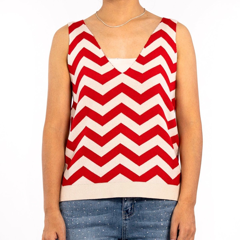 Summer Clashing Stripe Wave V-Neck Sleeveless Knit Tank Top for Women – Vest for Women and Sweater Tank price