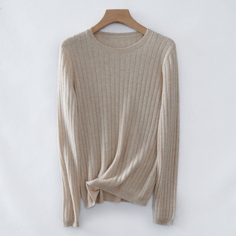 Women Autumn Winter Wide Ribbed Classic Round Neck Wool Cashmere Pullover Sweater – Sweater and Cashmere Sweater price|M Size