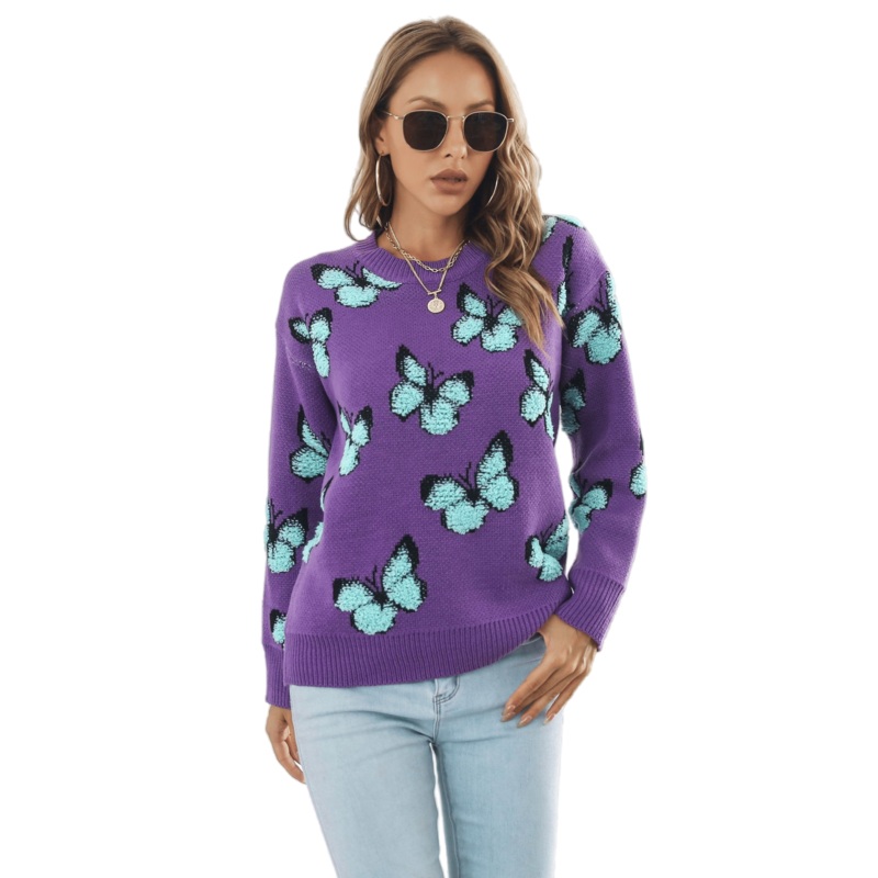 Women Long Sleeve Knitted Sweater Print Pullover Sweater – Pullover Sweater and Print Pullover Sweater price