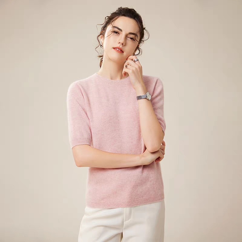 Women S Pure Cashmere Pullover Solid Color Mock Kosher Cashmere Short Sleeve Sweater – Women Sweater Short Sleeve and Turtleneck Women Sweater price