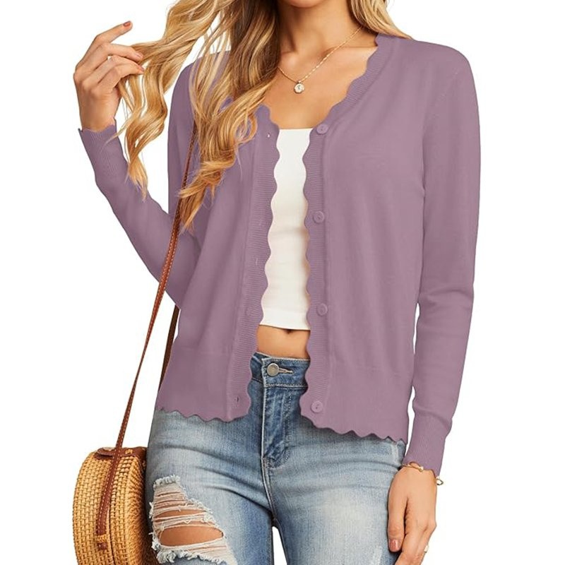 Womens Long Sleeve V-Neck Button Down Cardigan Knit Shrugs Sweater – Autumn Womens Cardigan and Cashmere Lined Sweater price