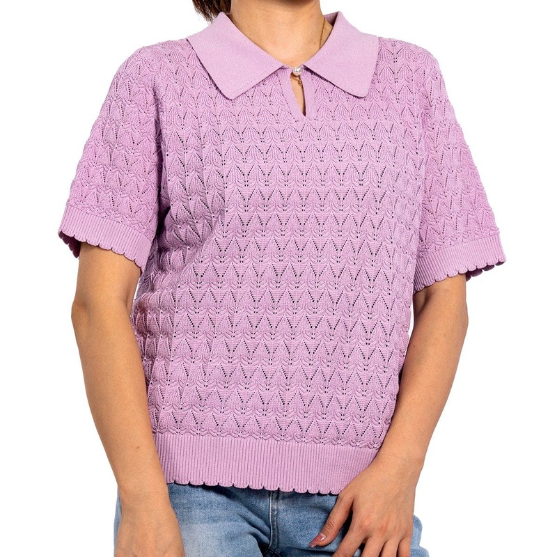 2023 Purple Polo Shirt Hollow Hole Pullover Summer Cotton Sweaters for Women – Polo Sweater and Women Tops price