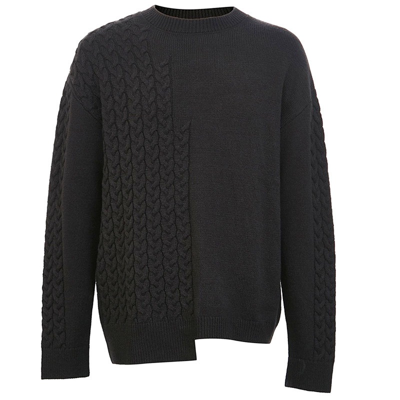 Asymmetric design Mens Fashion Twist Knitted Solid Color Crewneck Long Sleeve Loose Sweater – Sweater and Men Sweater price