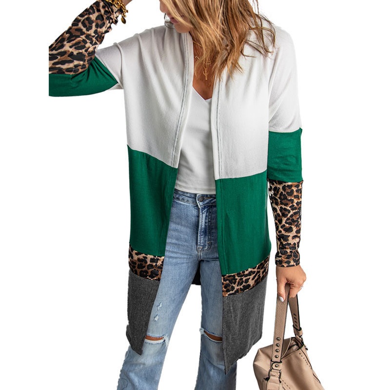 Casual Autumn Winter Long Leopard Splicing Women Ladies Sweater Cardigan – Ladies Cardigan Sweater and Cardigan Sweater Long Sleeve price