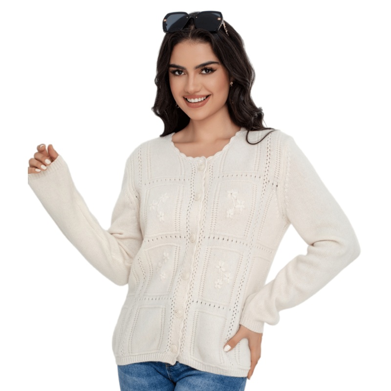Classic Beige Button-up Cardigan Sweater with Beautiful Embroidery – Cardigan Women Sweater and Buttons Opening Sweater price