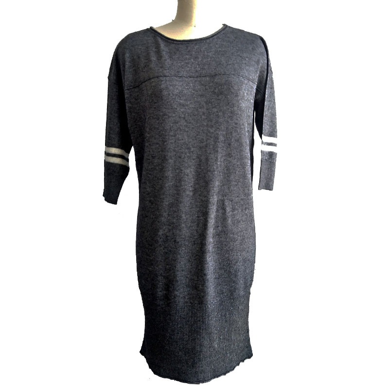 Contrast Stripe Colour on Sleeve Spring Ladies Knitted Long Pullover Women Knitting 3/4 Sleeve Round Neck Sweater OEM Service – Sweater and Ladies Sweater price