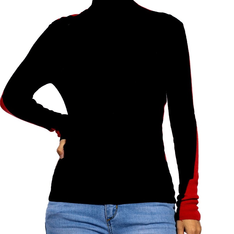 Custom Black Ribbed Knitted Cotton Female Top Red Color Patchwork Long Sleeve Women Sweater – Sweater for Women and Knitted Sweater price
