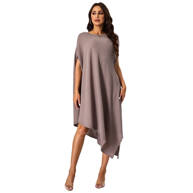 Custom Knitwear Ribbed Hem Design Female Cloak Short Sleeve Women Sweater Dresses – Women Dresses and Fashion Dresses price