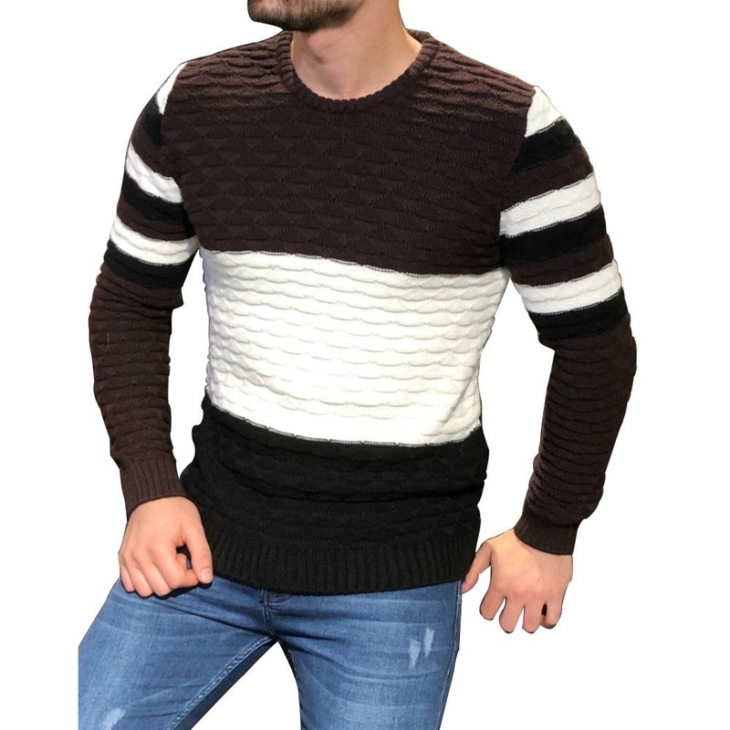 Custom O-Neck Casual Men Color Matching Knitted Pullover Sweater – Mens Crewneck Sweater and Custom Knitting Sweater price