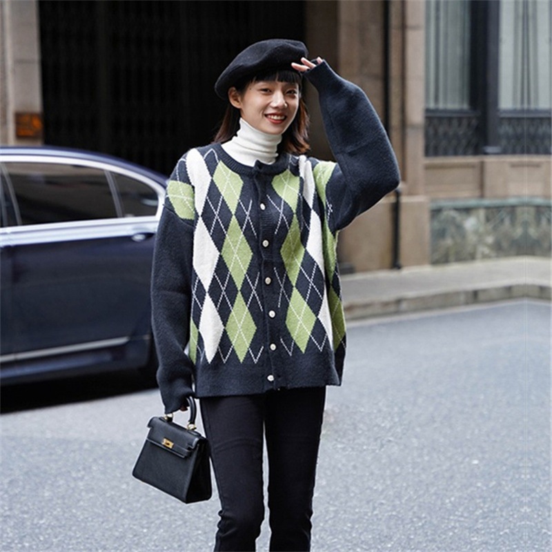 Designer Winter Women Geometry Pattern Knitted Sweater Cardigan Coat – Cardigan Sweater Coat and Ladies Cardigan price