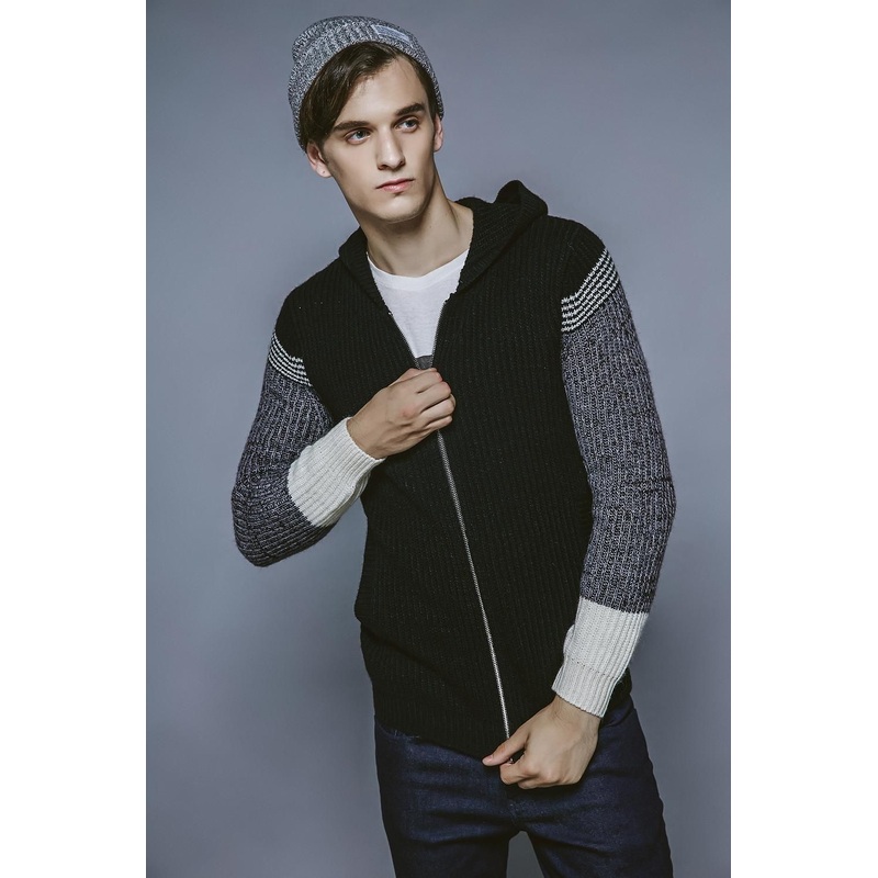 Fashion Knitting Men Hooded Cardigan with Zipper – Sweater and Cardigan price