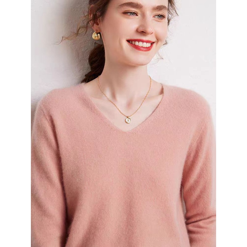 Lady Autumn V-Neck Pullover Long Sleeve Solid Color Knit Women Jumper Sweater – Women Sweater and Turtleneck Women Sweater price