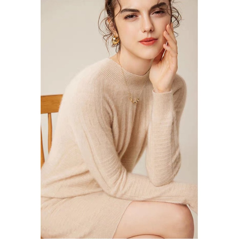 OEM Custom Autumn Winter Women Long Sleeve Solid Color Knit Sweater Dresses – Women Sweater Dress and Turtleneck Women Sweater Dress price