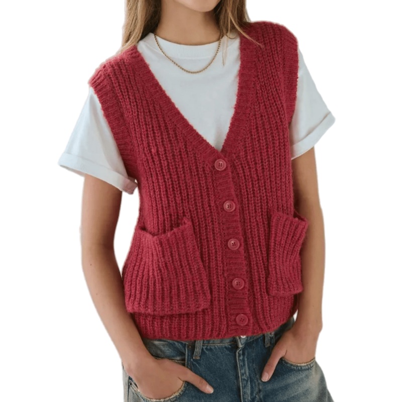 Oversized Red Womens Sweater Vest with Stylish Button Design – Button Cardigan Women Sweater and Oversized Sweater price