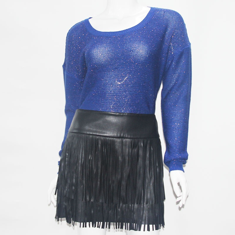 Sparkling Blue Spring and Autumn Ladies Knitted Pullover Women Knitting Long Sleeve Round Neck Sweater OEM Service – Sweater and Ladies Sweater price