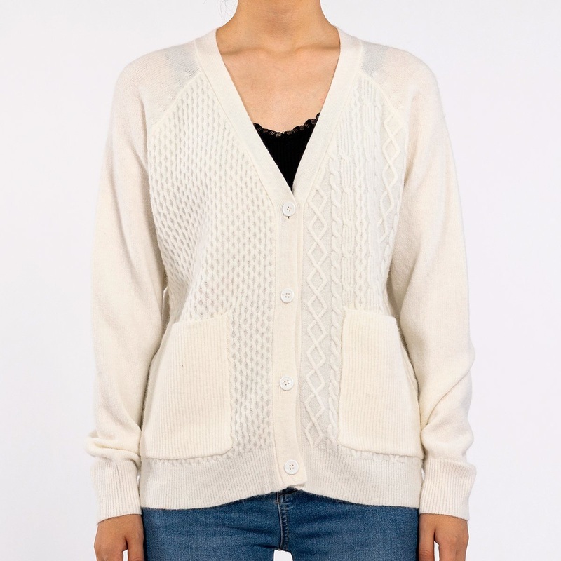 Spring Fall Design Textured V-Neck Long Sleeve with Pockets White Cardigan for Women – Sweaters for Women and Spring Cardigan price