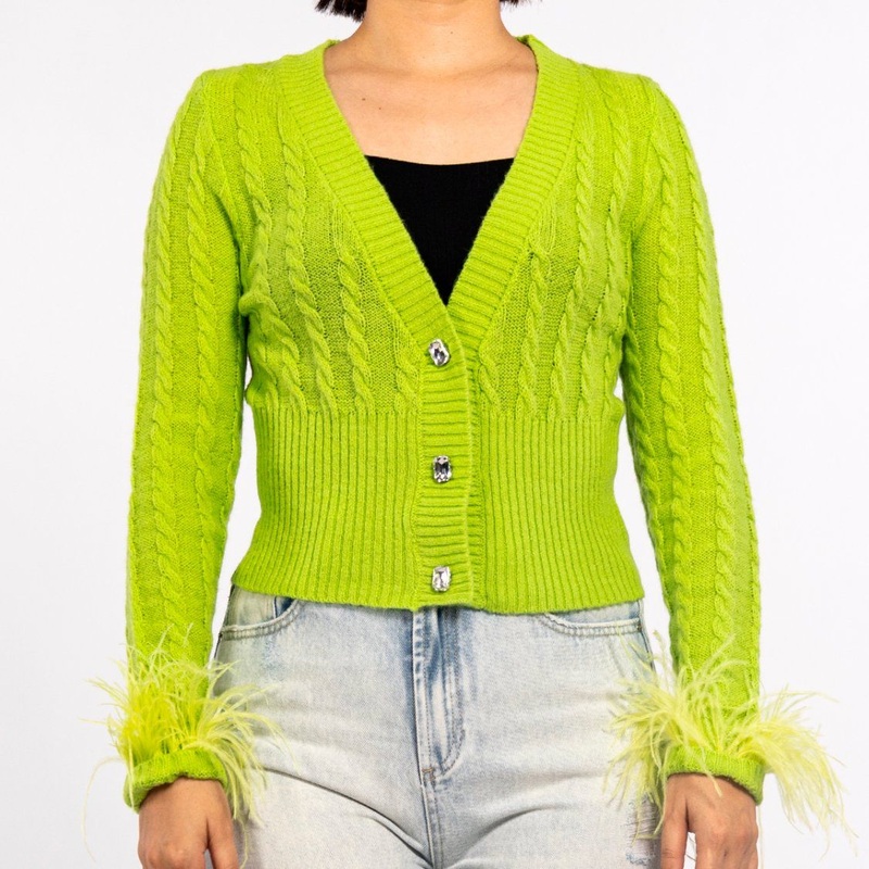 Spring Green Twisted Diamond Knit Top Feather Lightweight Cardigan Sweater for Women – Cotton Cardigan and Knitwear price