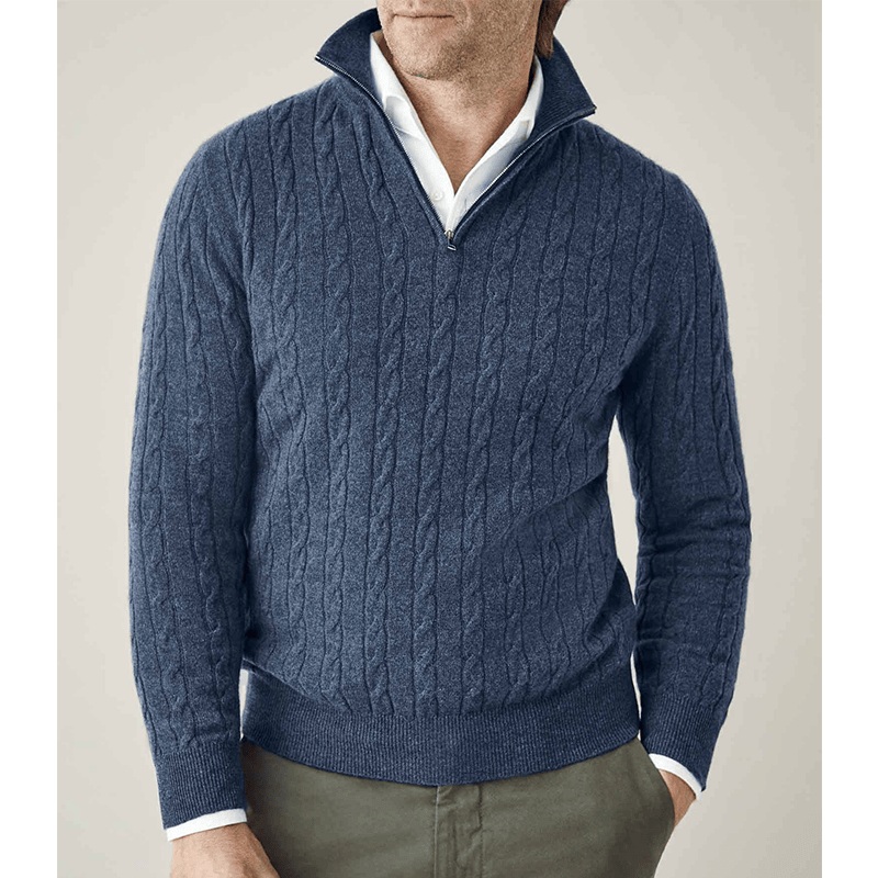 Wholesale Price Men Thick Cable Knit Cashmere Pullover Quarter Zip Sweater – Mens Cable Knitted Sweater and Cable Knit Cashmere Pullover price