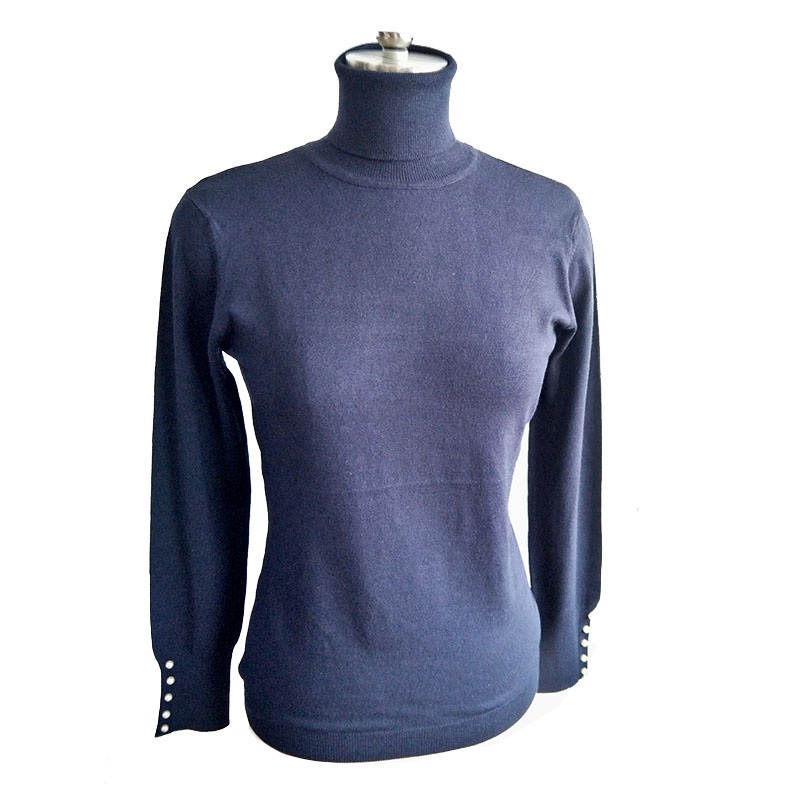Winter Deep Colour Vintage Style Ladies Knitted Pullover Women Knitting Long Sleeve Turtleneck Cuff with Decorative Buttons Sweater – Sweater and Ladies Sweater price
