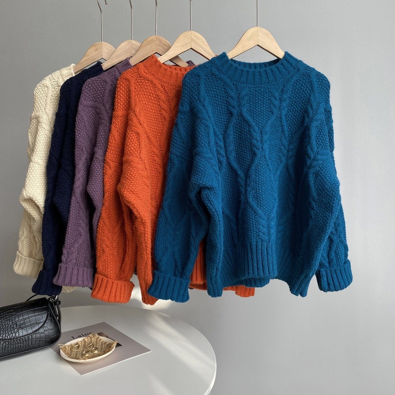 Winter Women O-Neck Comfortable One Size Knit Pullover Sweater – Pullovers Lady Sweater Knitted and Women Winter Sweater price