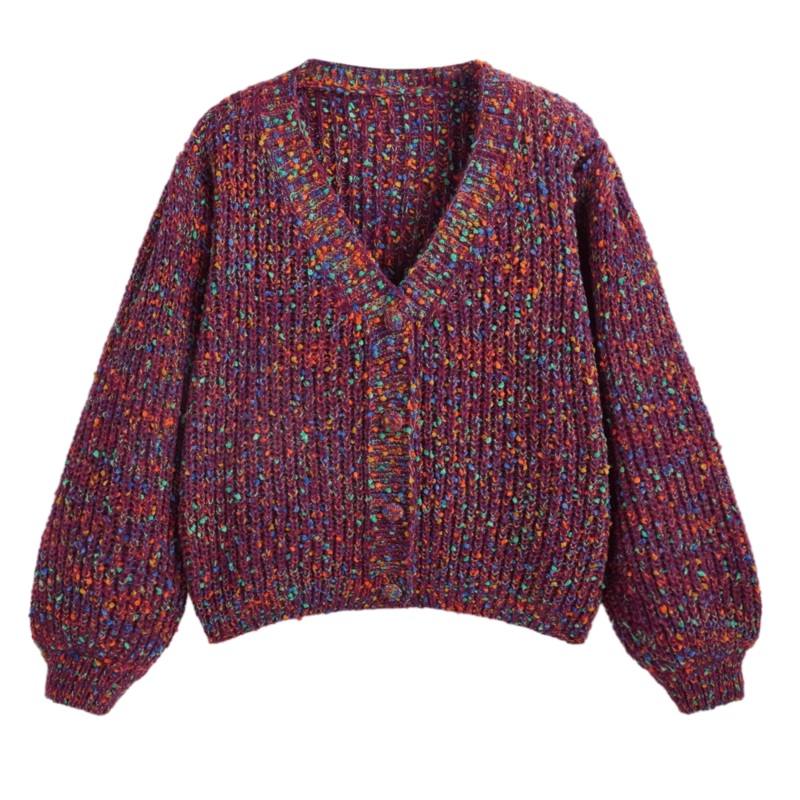 Womens Cozy Red Cardigan Sweater with Colorful Rainbow Dots – Women Cardigan Sweater and Rainbow Spot Women Cardigan Sweater price