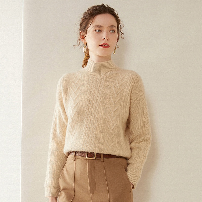 Womens Thickened Cashmere High Neck Loose Twisted Flower Solid Colour Sweater – Everyday Clothing and Lady Garments price