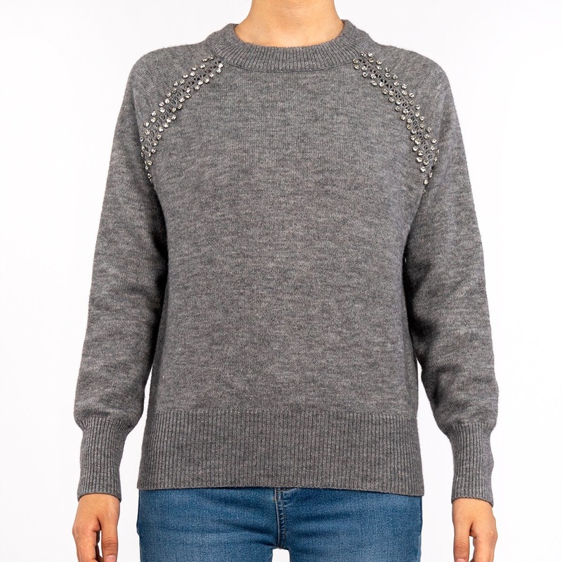 100% Cotton Chunky Hand-Rhinestone Round Neck Long Sleeve Knit Pullover Fall Sweater for Women – Fall Clothes for Women and Pullover Sweaters price