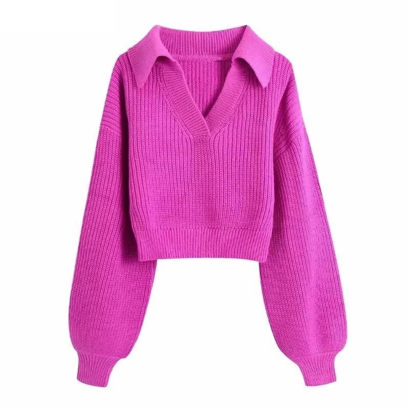 2024 New Design Winter and Autumn Clothing Ladies Casual Pullover Knitted Crop Tops Women V-Neck Sweater – Crop Tops and Women Sweater price