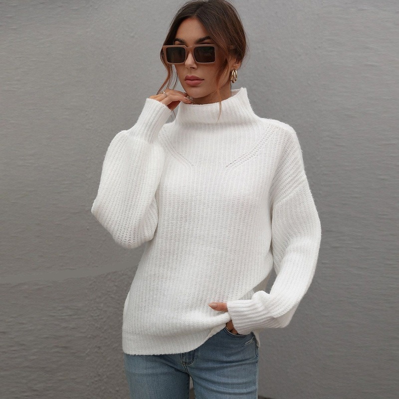 Autumn Winter Solid Color Knitwear Clothing Loose Women Casual Solid Color Turtleneck Sweater – Fashion Sweater and Women Sweater price