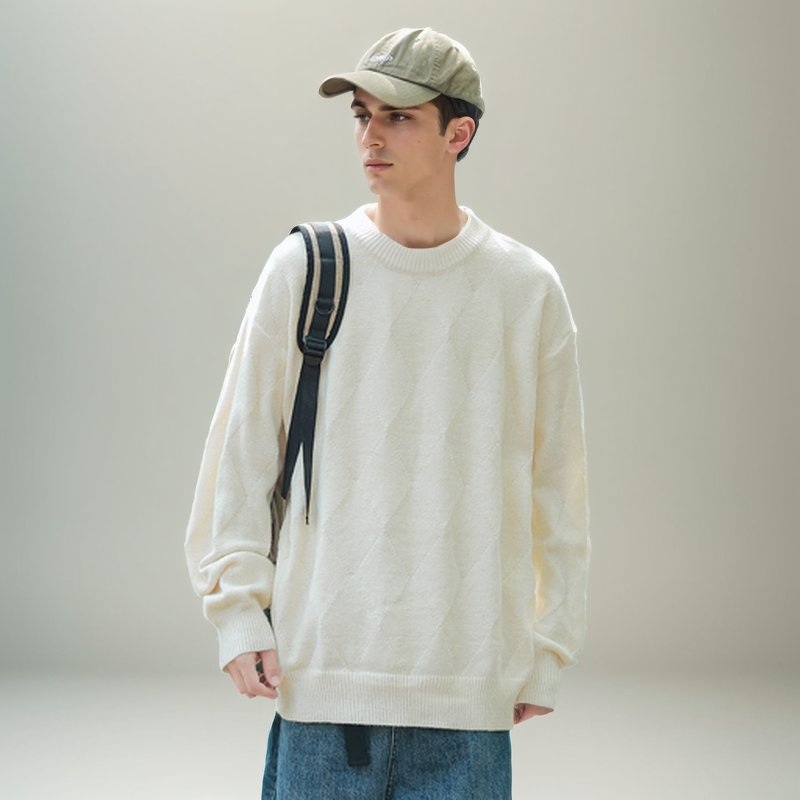 New Mens R Custom Logo Plaid Winter Crewneck Knitted Simple Men Sweater Winter Cotton Knitwear Custom – Sweater Custom Logo and Custom Sweater price