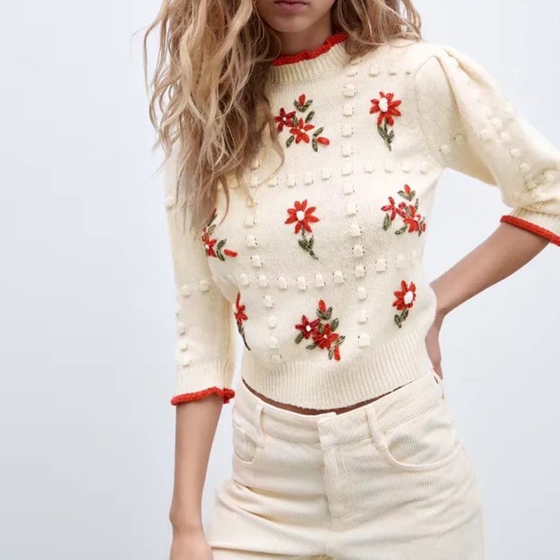 Spring Designer Pullover Women Embroidered Knitted Sweater – Womens Sweater and Loose Knit Sweater price