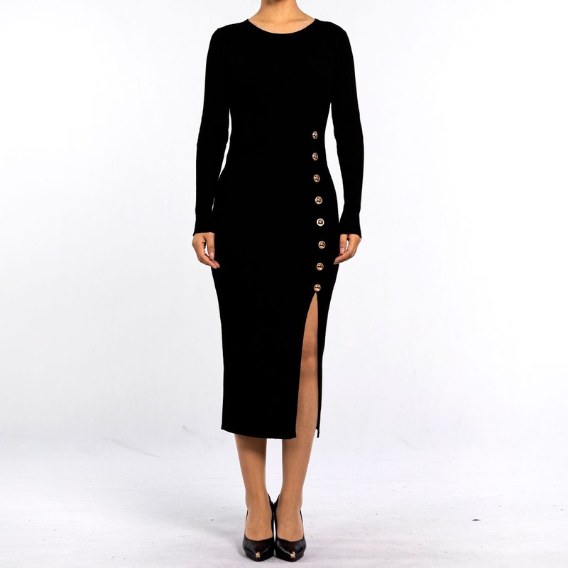 Spring Knit Open Hem Long Sleeve Casual Wrap Black Dress for Women – Sweater Dress and Black Dress price
