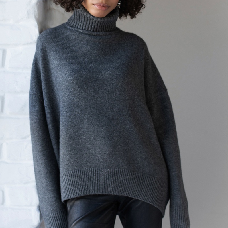 Viscose Fiber High Collar Ribbed Knit Sweater, Winter Warm Viscose Knit High Neck Sweater  Women&rsquor; S Loose Long Sleeve Pullover – Winter Warm Pullover and High Neck Pullover price