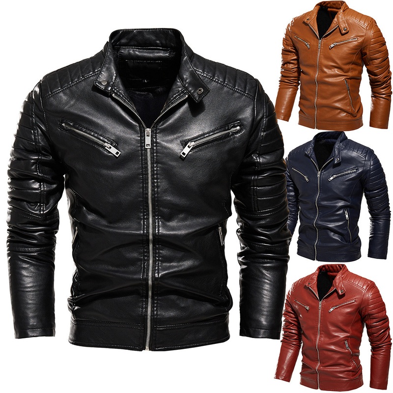 Wholesale Oversize High-Quality Brown and Black PU Leather Mens Coat Stand Collar Casual Jacket – Jacket Camouflage Sale and Motorcycle Jacket price