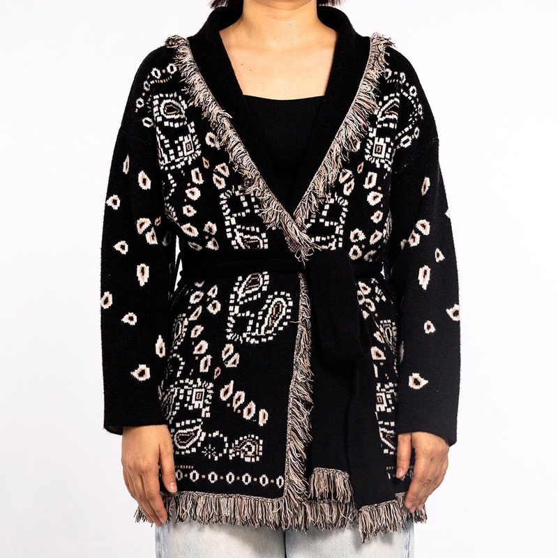 Winter Jacquard Tassel Tie Warm Loose MID-Length Knitted Sweater Cardigan for Women Dressy – Sweaters for Women and Spring Cardigan price