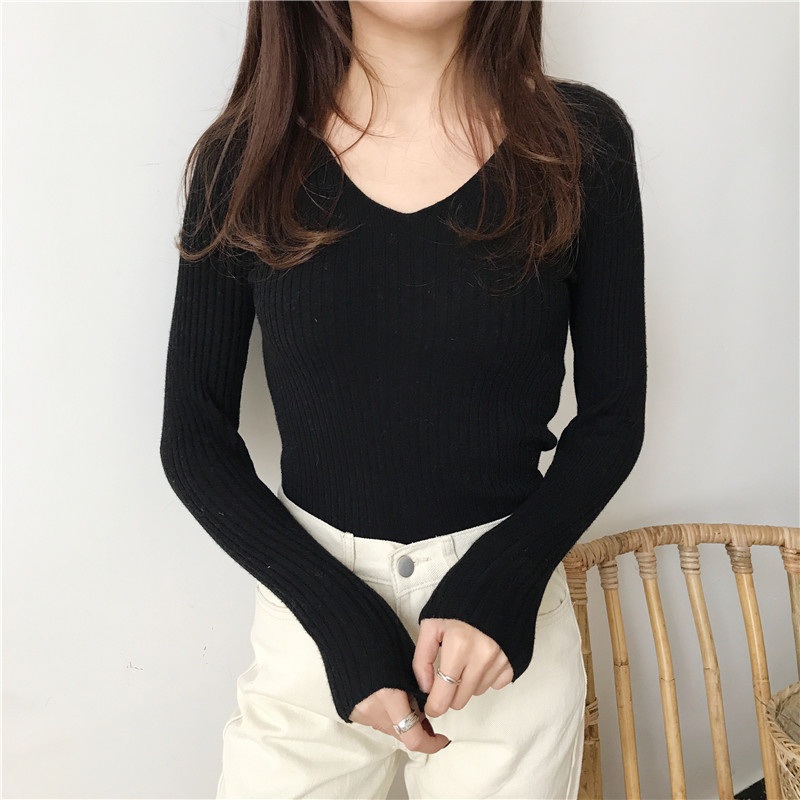 Women Autumn and Winter V-Neck Knitwear Top Slim Fit Bottom Sweater – Ladies Sweater and Crochet Sweater price