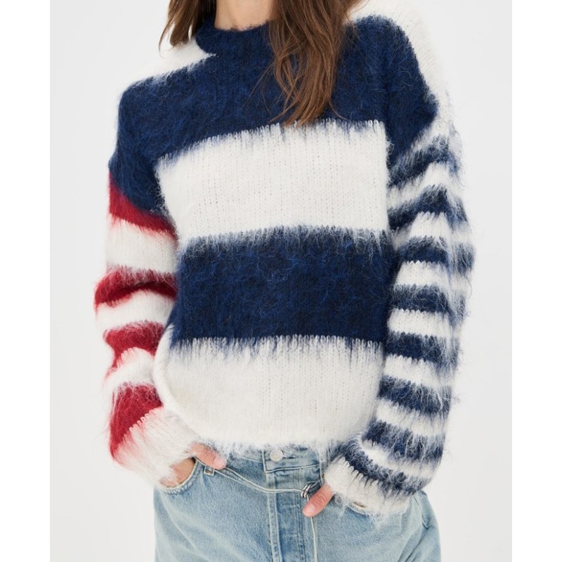 Women Brushed Fluffy Lovely Stripe Round Neck Long Sleeves Pullover Sweater – Womens Sweater and Warm Sweater price