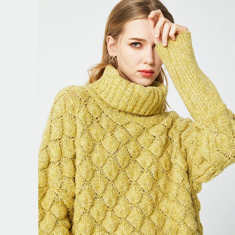 Womens Sweater Loose Wear Fish Scale Pattern High Neck Long Sleeve Pullover – Sweater and Ladies Sweater price