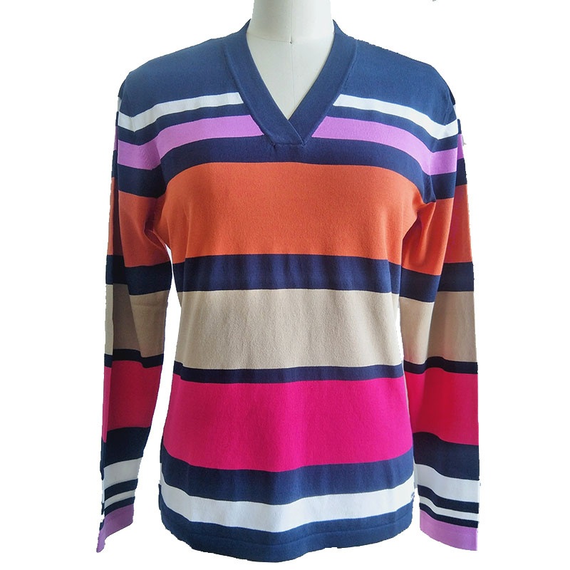 Womens V-Neck Jumper Long Sleeve Stripe Colourfull Tops – Sweater and Ladies Sweater price